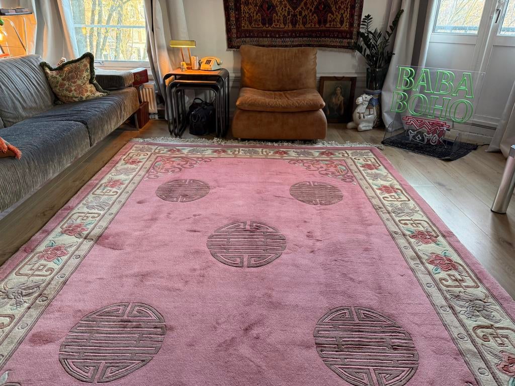 Vintage Art Deco tapijt – ca. 330 x 215 cm Warm roze retro