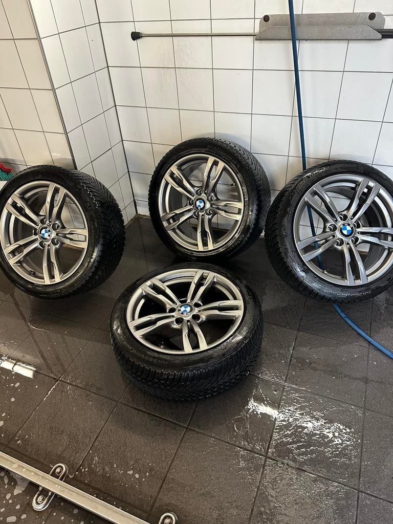 Smal breedset BMW 330e F30 velgen met conti banden+ sensoren, Auto-onderdelen, Banden en Velgen, Ophalen, 18 inch, Gebruikt, 255 mm