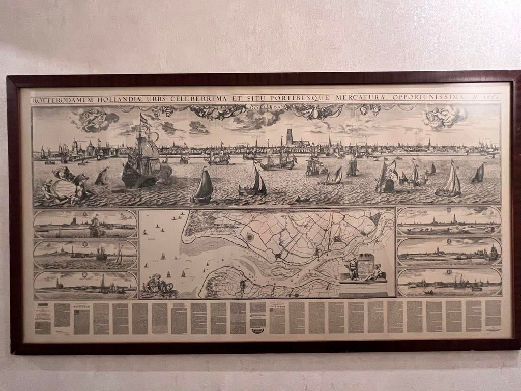 Gravure Rotterdam 1666 met lijst, Antiek en Kunst, Ophalen of Verzenden
