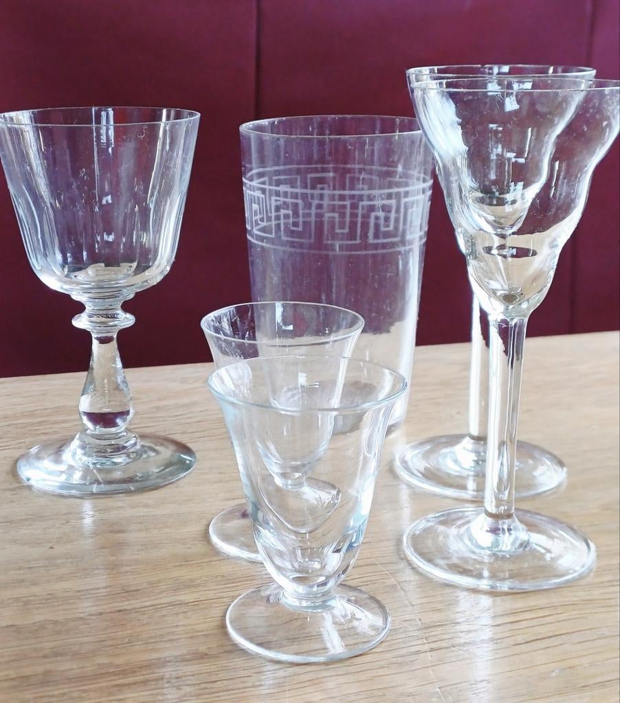 5 antieke glazen, likeur wijn port borrel limonade glaasjes, Ophalen of Verzenden