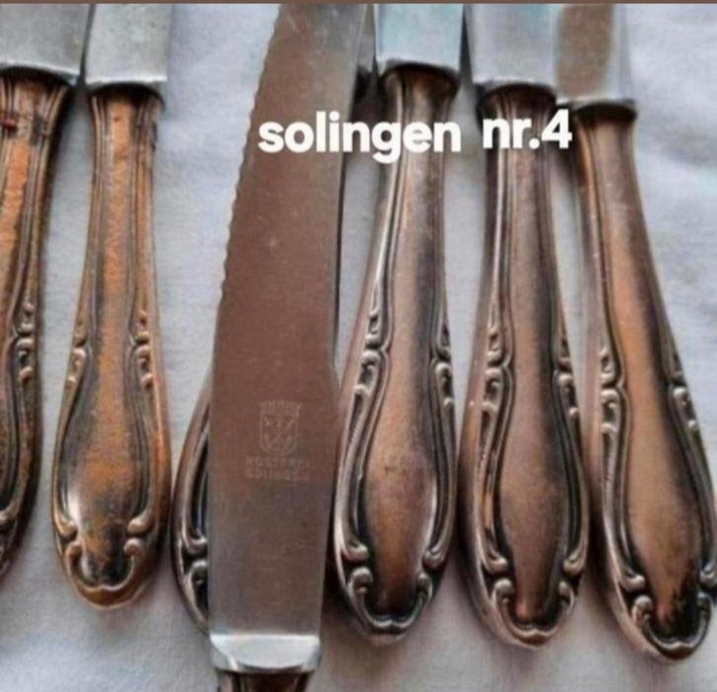 Bestek Solingen verzilverde bewerkte messen, Ophalen of Verzenden