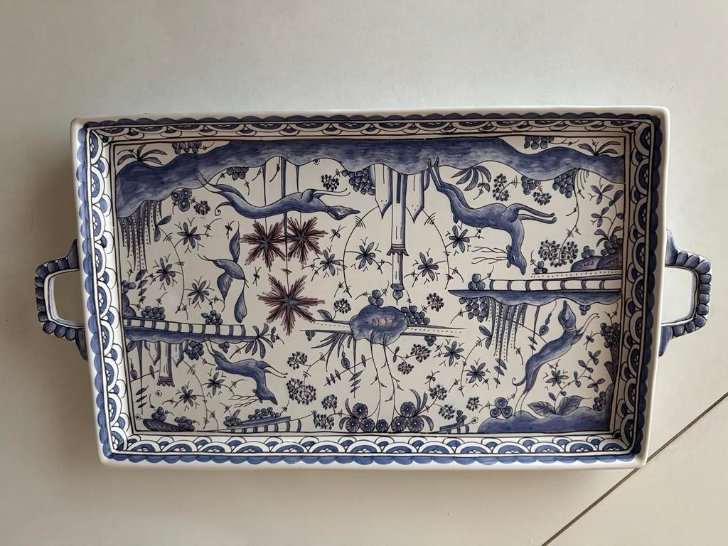 Handbeschilderd Portugees Aardewerk Dienblad - Lavendelblauw, Antiek en Kunst, Ophalen of Verzenden