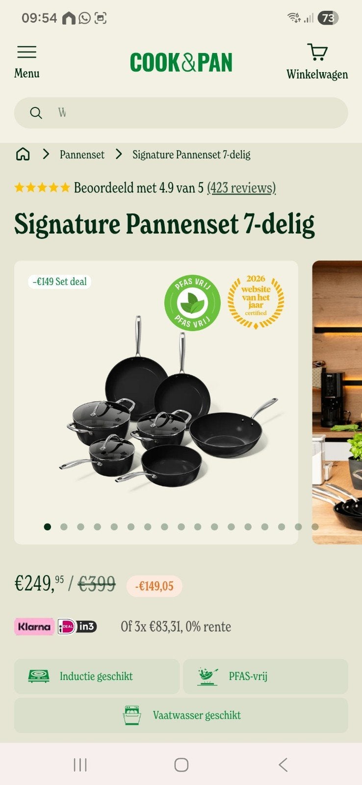 Signature Pannenset 7-delig - PFAS Vrij, Ophalen of Verzenden, Rvs, Pannenset
