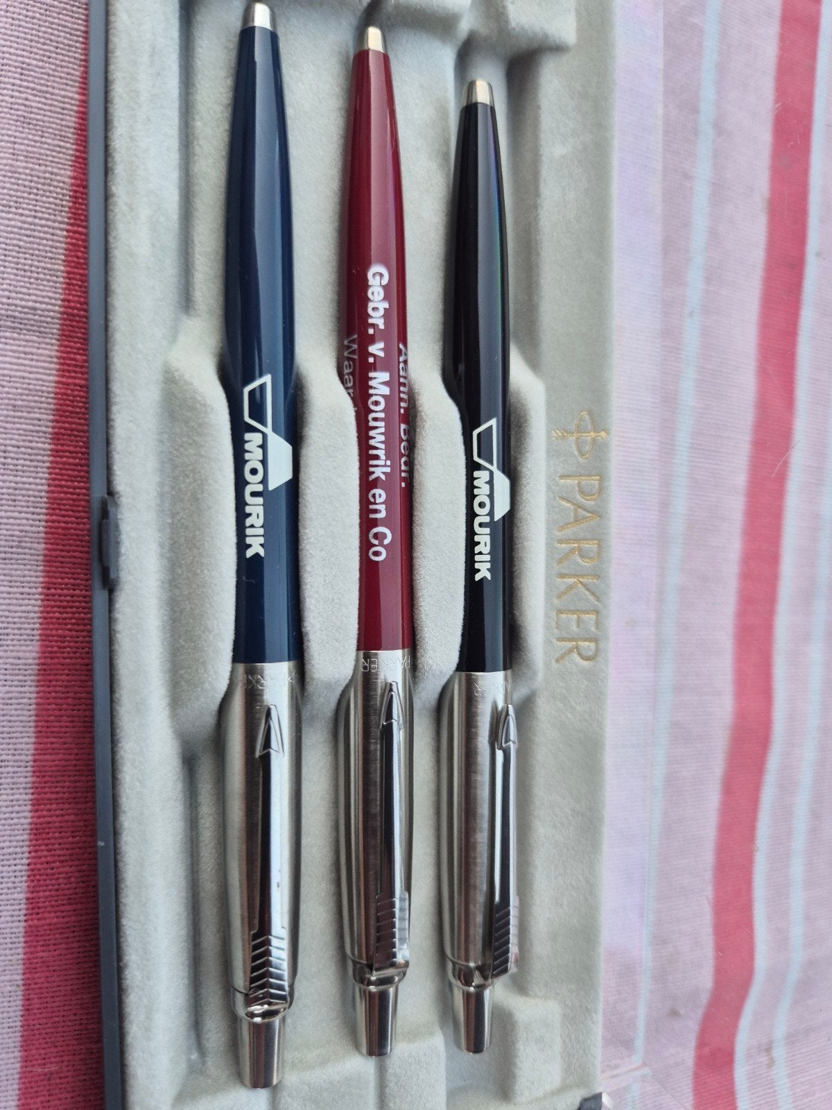 Vintage Parker Pennenset - 3 Balpennen met Reclame, Pennenset, Gebruikt, Parker, Ophalen of Verzenden