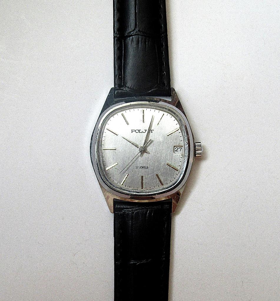 Poljot vintage herenhorloge met datum, USSR van de 80 jaren, Ophalen of Verzenden, Staal, Overige merken, 1960 of later