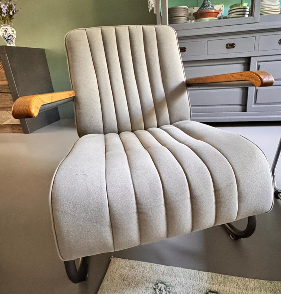 Retro look Fauteuil canvas grijs Eleonora model Arthur, Huis en Inrichting, Fauteuils, Zo goed als nieuw, Stof, 50 tot 75 cm, Minder dan 75 cm