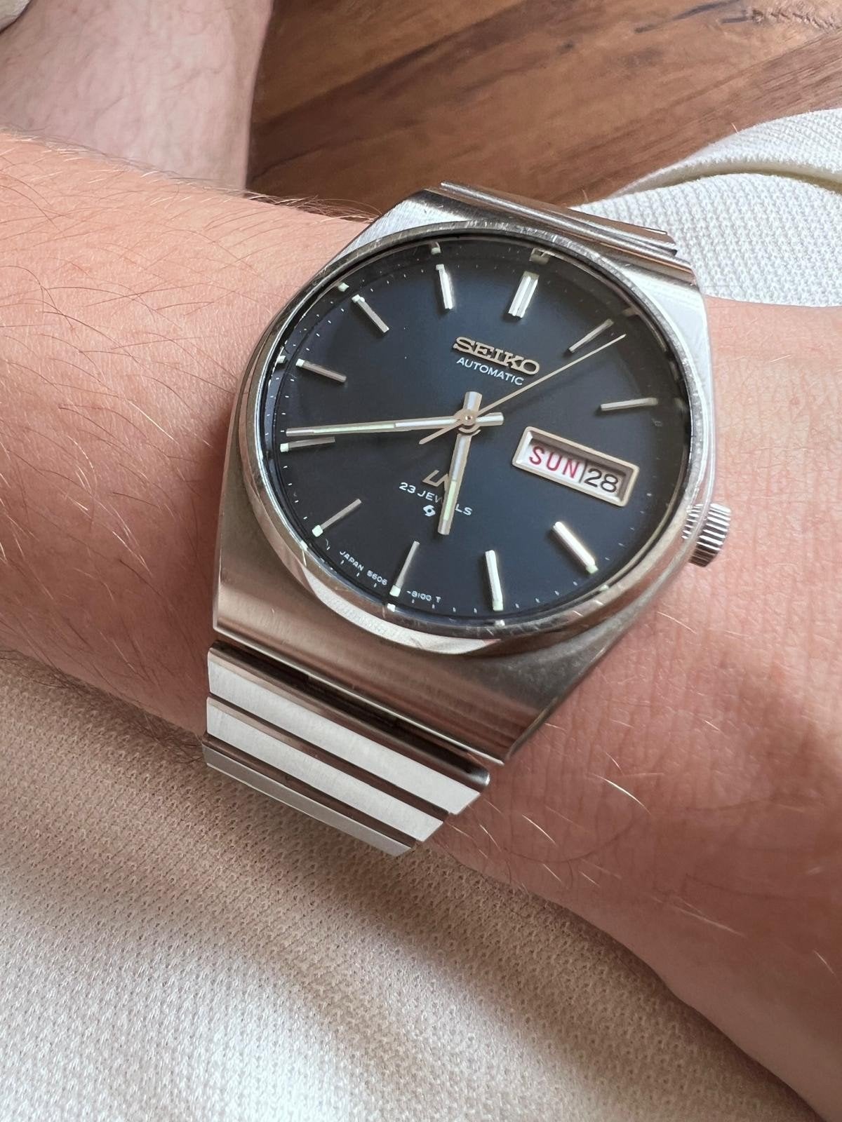 Seiko Lord Matic 5606-8070 — automaat, blauwe wijzerplaat, Sieraden, Tassen en Uiterlijk, Horloges | Heren, Ophalen of Verzenden