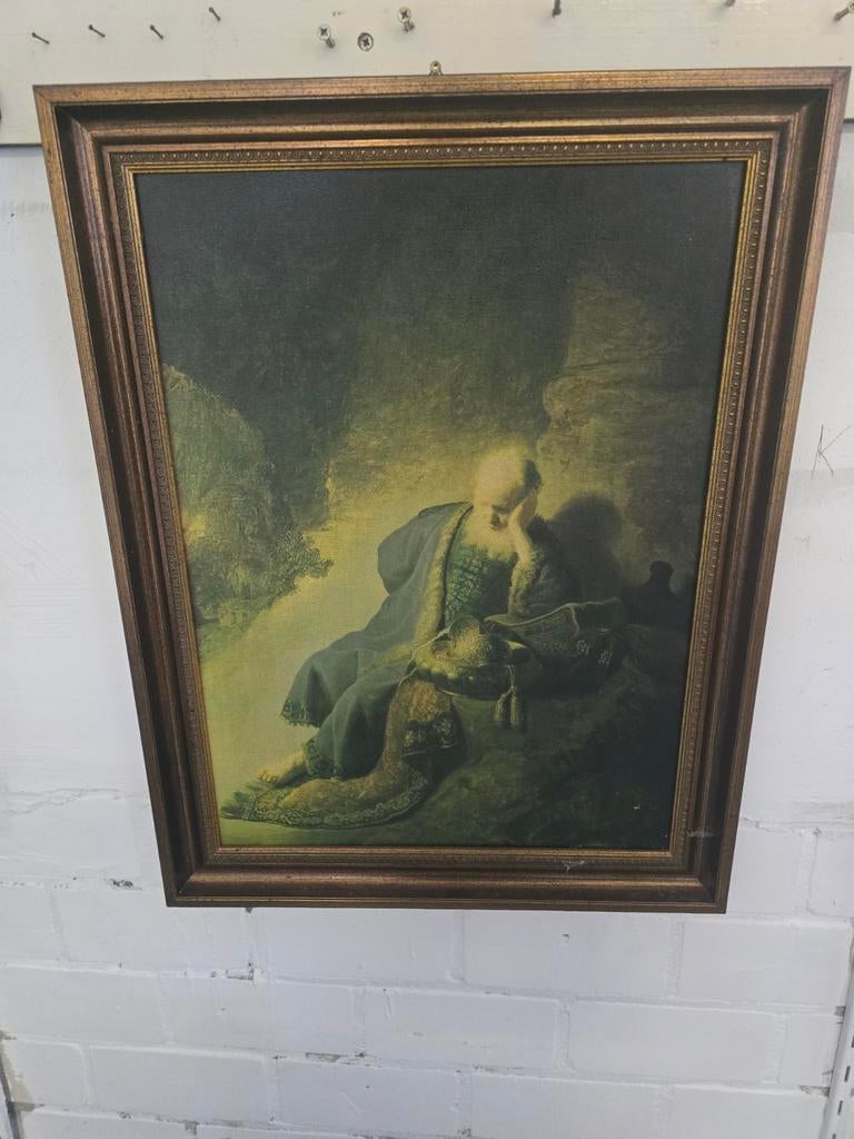 Ingelijste reproductie van Rembrandts 'Jeremia', Antiek en Kunst, Kunst | Schilderijen | Klassiek, Ophalen of Verzenden