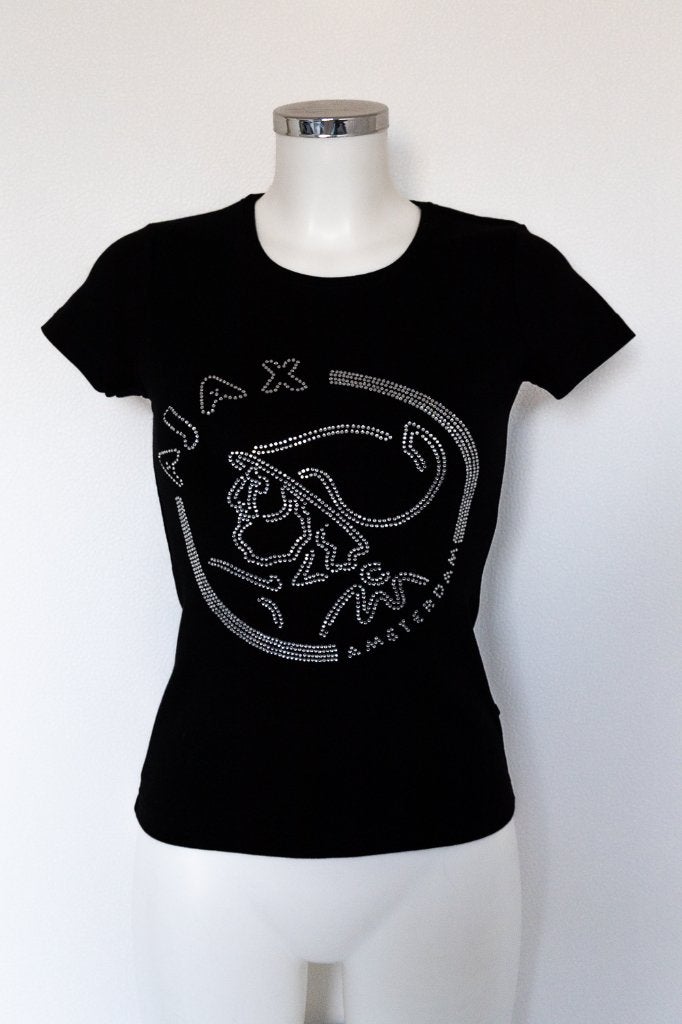 T-shirt met Ajax logo in strass steentjes maat 36, Zwart, Nieuw, Ophalen of Verzenden, Korte mouw