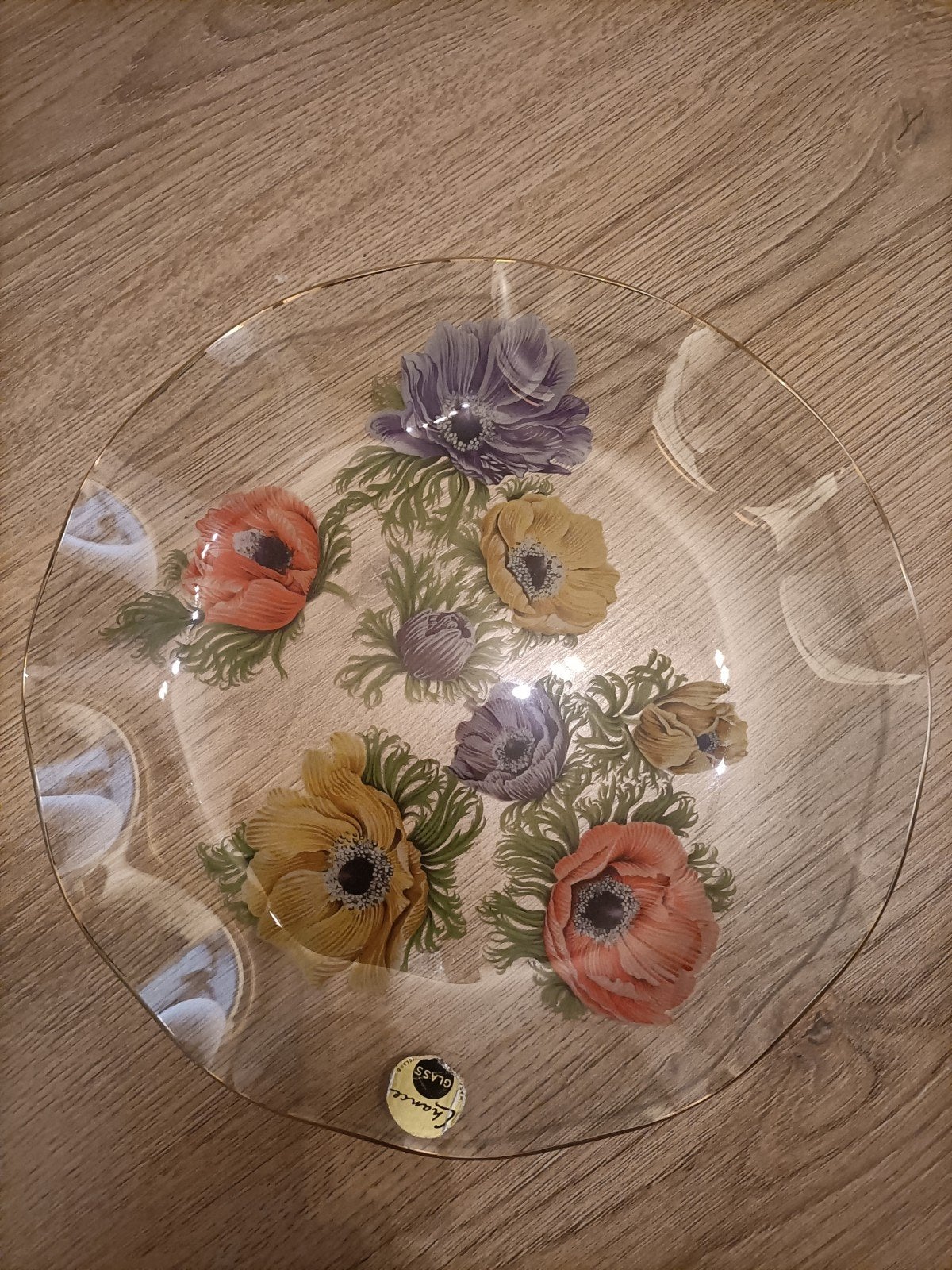 Glazen schaal met bloemmotief en gouden rand, Antiek en Kunst, Ophalen