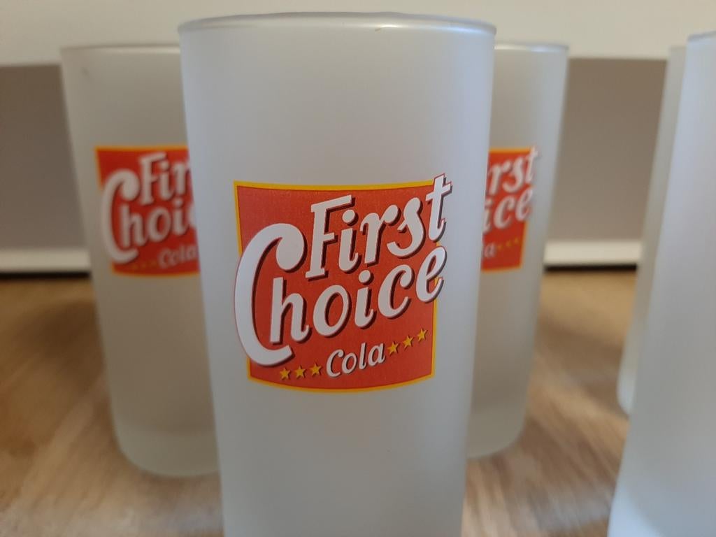 5 first choice cola glazen, Verzamelen, Ophalen of Verzenden