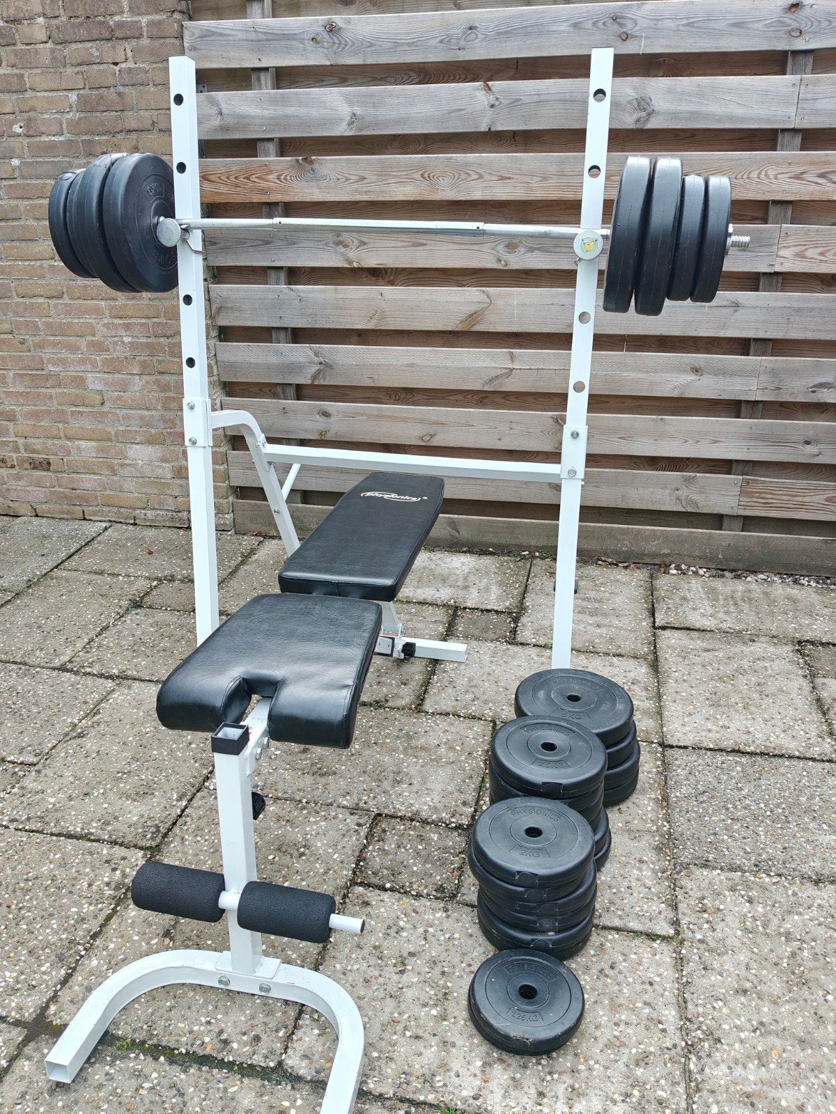Squat en bankdruk homegymset met 115 kg halterset Physionics, Ophalen, Benen, ., Zo goed als nieuw