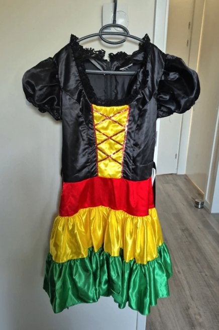 Carnavalsjurk Rasta Kleuren, Ophalen of Verzenden, Gebruikt, Pak of Jurk