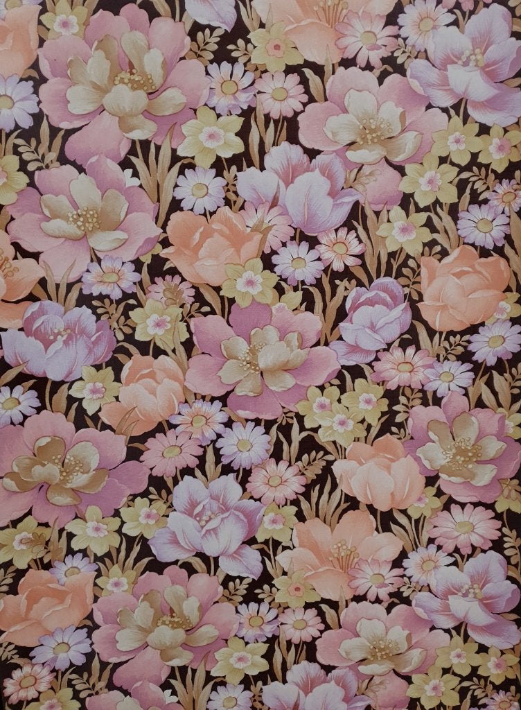 13611 Vintage bloemen behang roze donkere ondergrond swiet, Ophalen of Verzenden, Roze