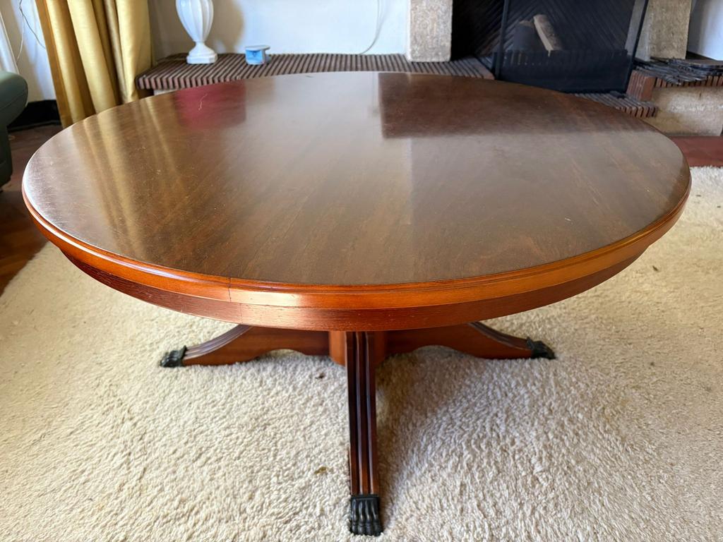 Ronde Mahoniehouten salontafel met klaauwpoten, Ophalen, 100 tot 150 cm, Rond, 50 tot 100 cm