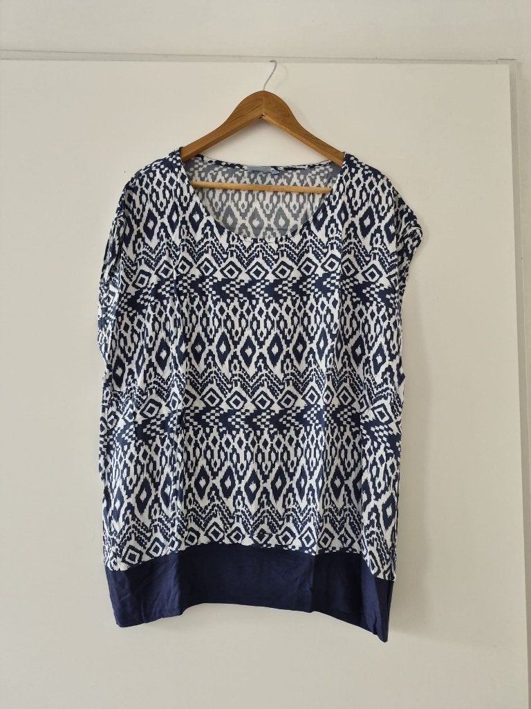T-shirt John Cabot maat XL dames - wit / blauw, Blauw, Maat 46/48 (XL) of groter, Ophalen of Verzenden, Zo goed als nieuw