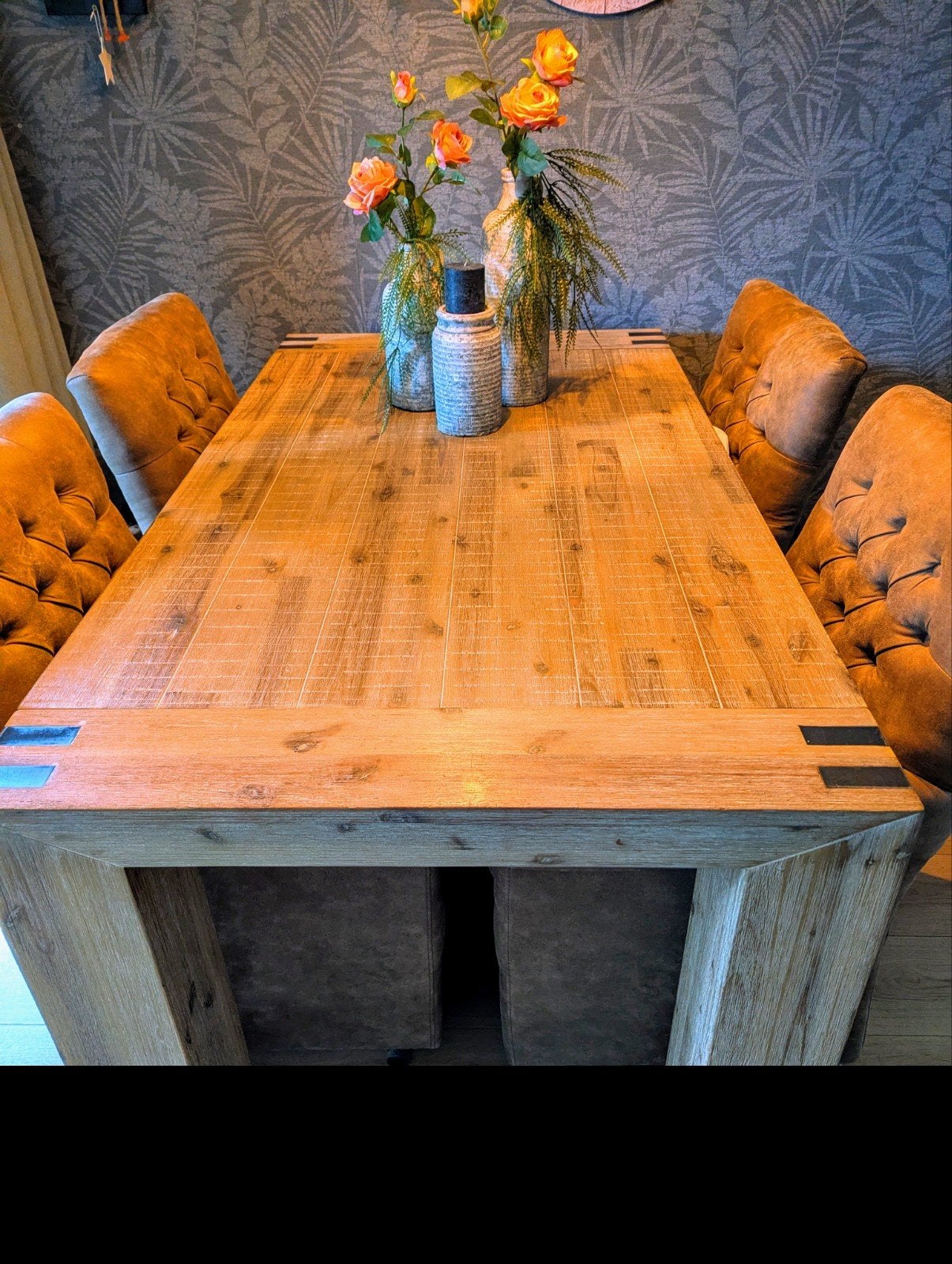 Zgoh eettafel met 4 stoelen mango hout, Huis en Inrichting, Tafels | Eettafels, Ophalen, 200 cm of meer, 50 tot 100 cm, Zo goed als nieuw