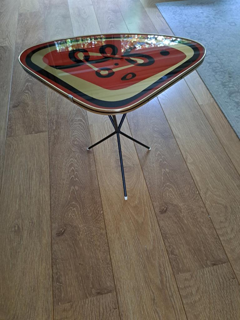 Bijzettafel vintage niervormig, Minder dan 55 cm, Gebruikt, Vintage, Glas