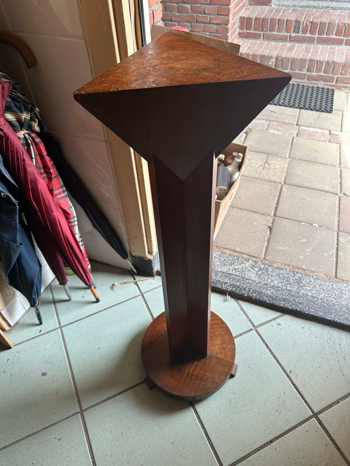 Art Deco Stijl Houten Zuil / Plantenstandaard, Ophalen