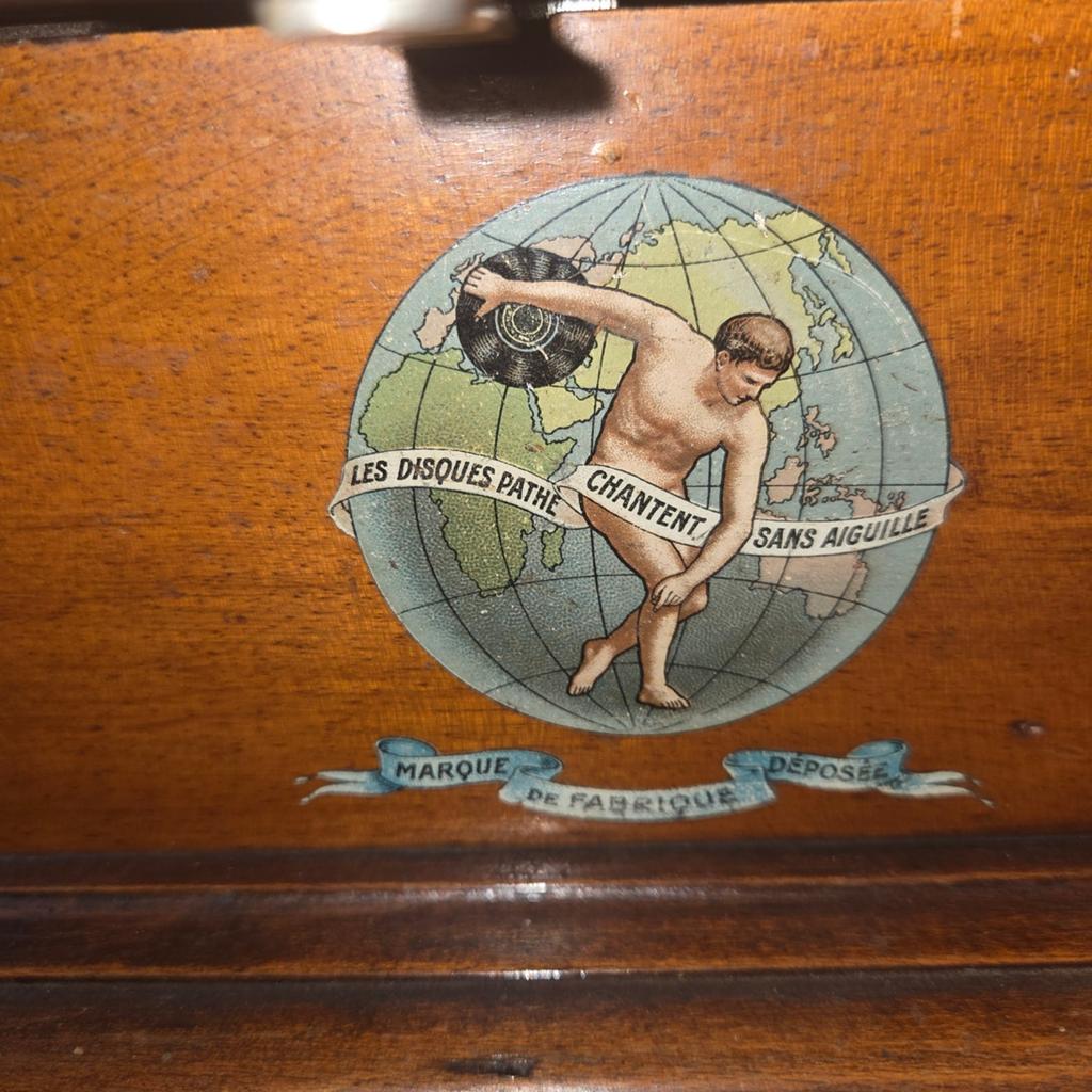 Antieke Pathé platenspeler met rode hoorn, Ophalen of Verzenden