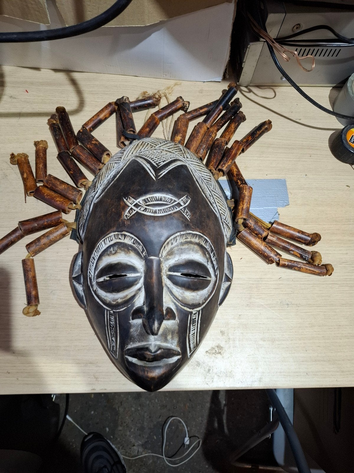 Authentiek Afrikaans Masker met Houten Decoratie, Hout, Bruin, Afrika, Masker