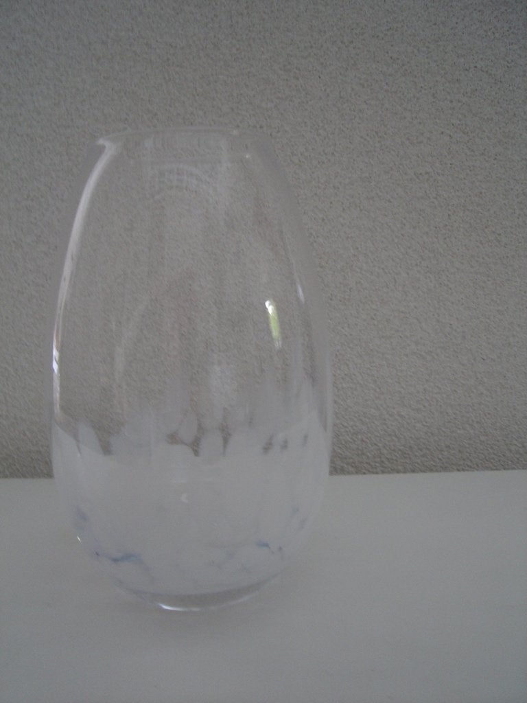 brocante glazen vaas hand geblazen, 23 cm, Handgemaakt, Wit, Nieuw