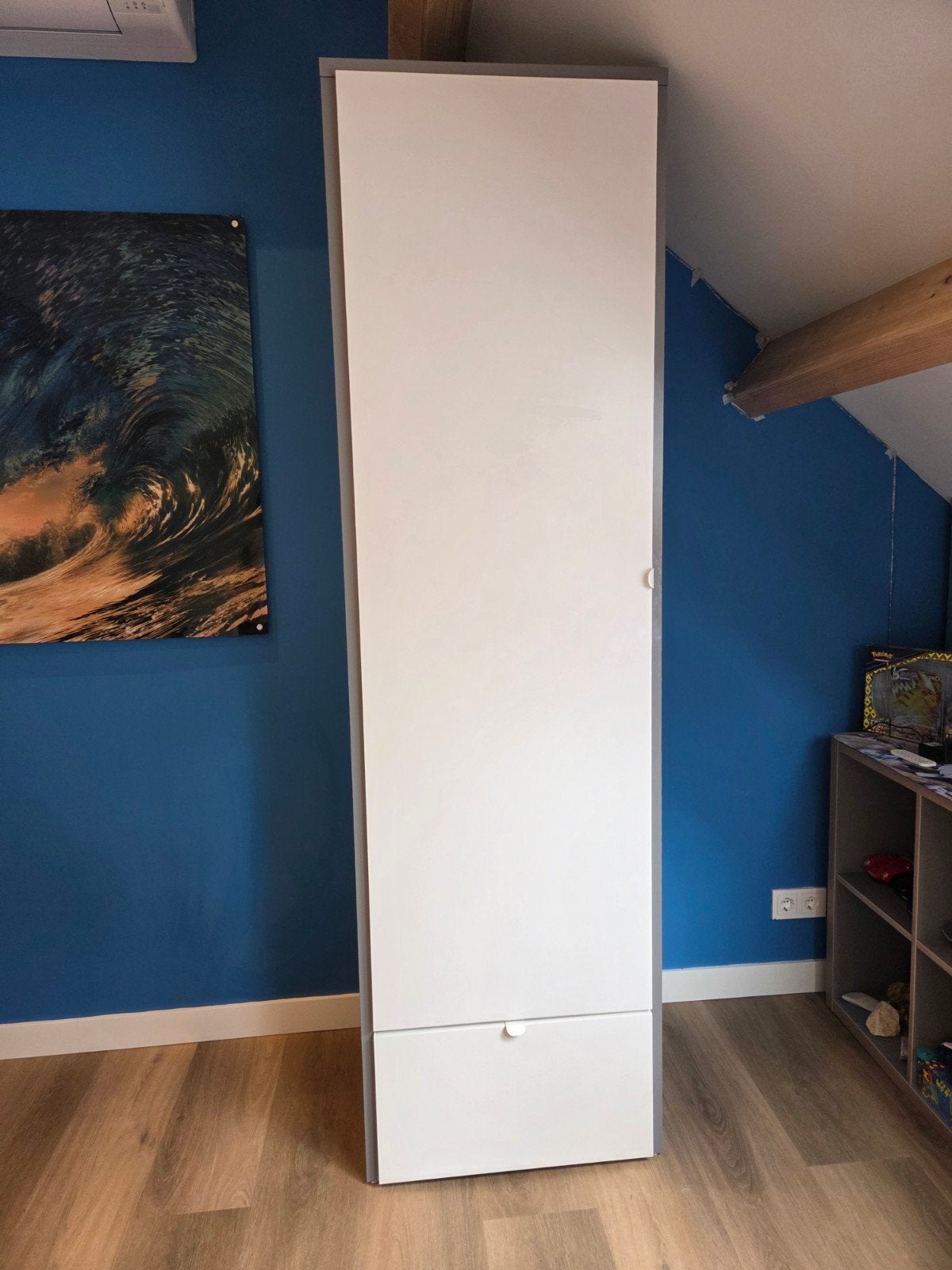 Ikea Visthus, kledingkast met lade en planken - grijs/wit, Ophalen, Gebruikt, 200 cm of meer, 50 tot 100 cm