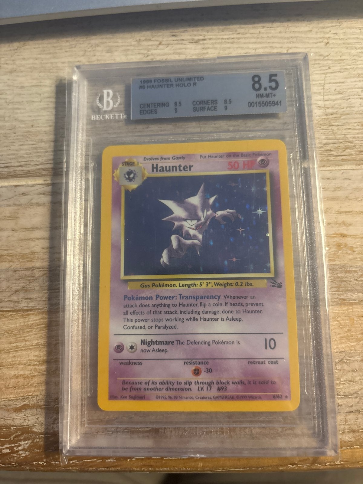Pokémon Haunter Holo R 1999 Fossil Unlimited BGS 8.5, Hobby en Vrije tijd, Verzamelkaartspellen | Pokémon, Ophalen of Verzenden