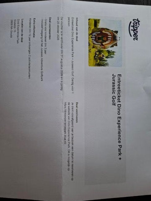 2 xEntreeticket Dino Experience Park, incl. Jurassic Golf, Twee personen, Ticket of Toegangskaart