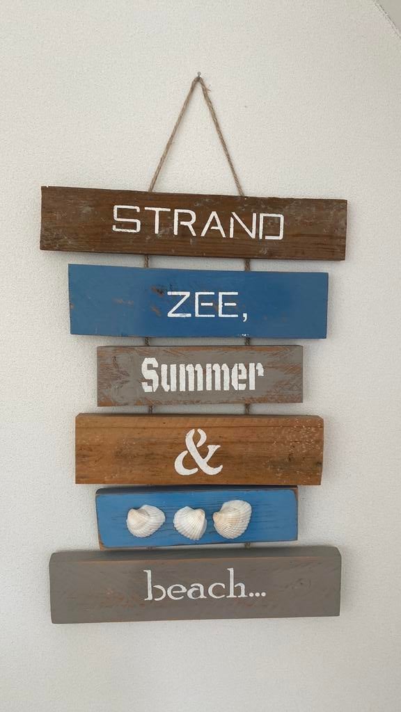 Tekstbord strand zee zomer houten hanger, Ophalen, Zo goed als nieuw