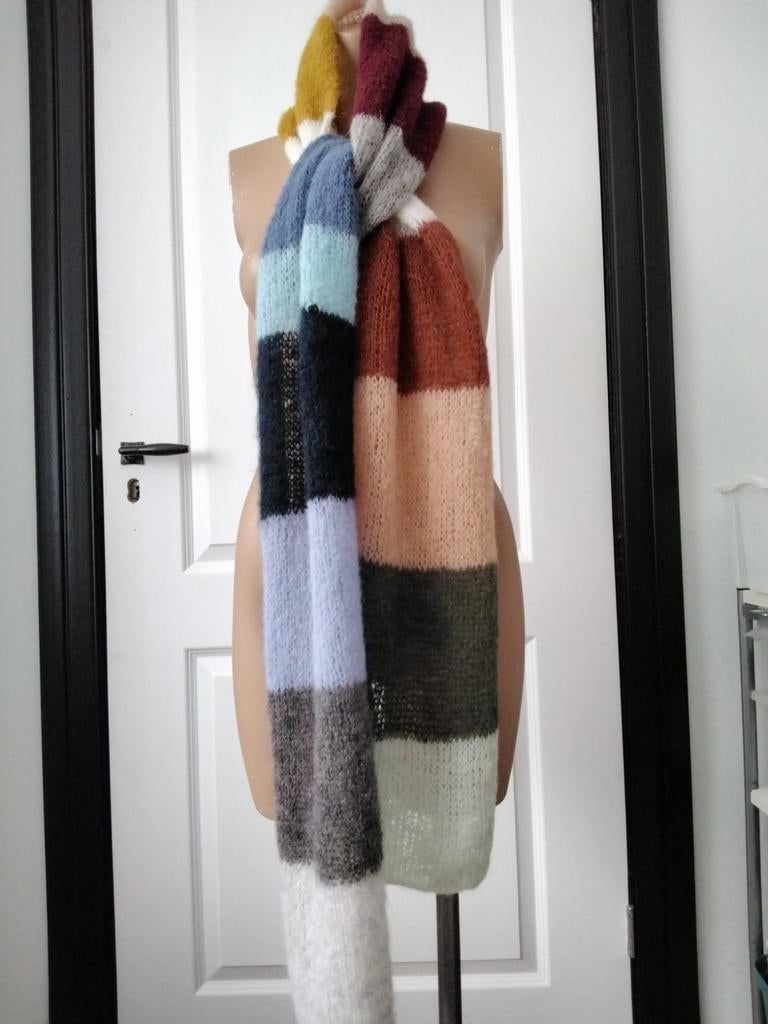 Handgebreide sjaal van zijde/ alpaca, 2.40 lang, Kleding | Dames, Made by me, Ophalen of Verzenden, Nieuw, Sjaal