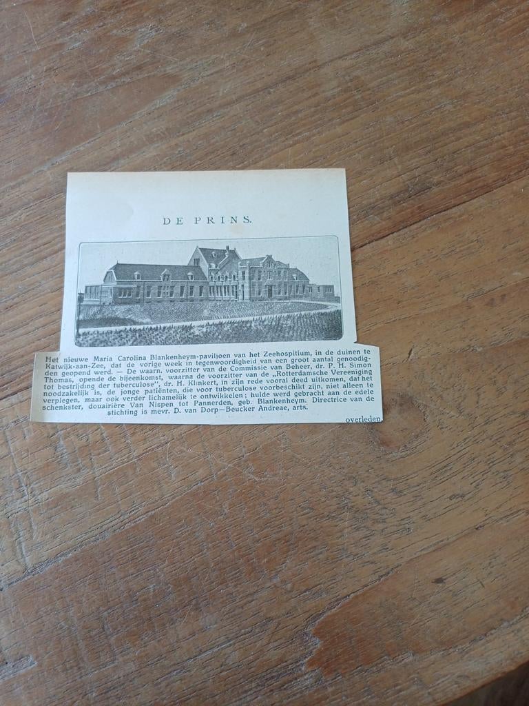 Knipsel Katwijk aan zee Maria Carolina Blankenheym paviljoen, Ophalen of Verzenden, Voor 1920, Knipsel(s)