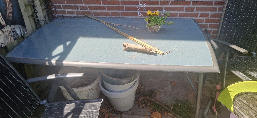 Gratis glazen tuintafel, Tuin en Terras, Ophalen, Gebruikt, Rechthoekig, Metaal