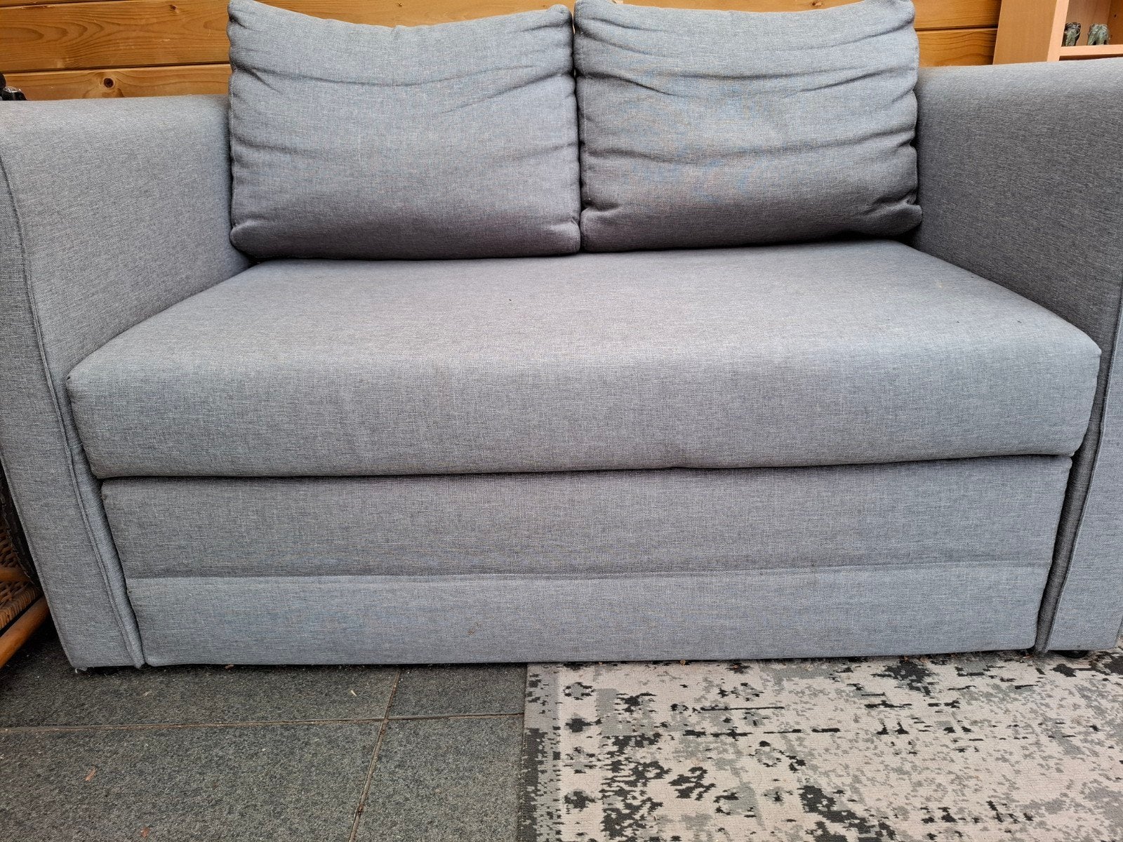 GRATIS-Grijze tweepersoons slaapbank - 140x210cm, Ophalen, Gebruikt, Tweepersoons, 75 tot 100 cm