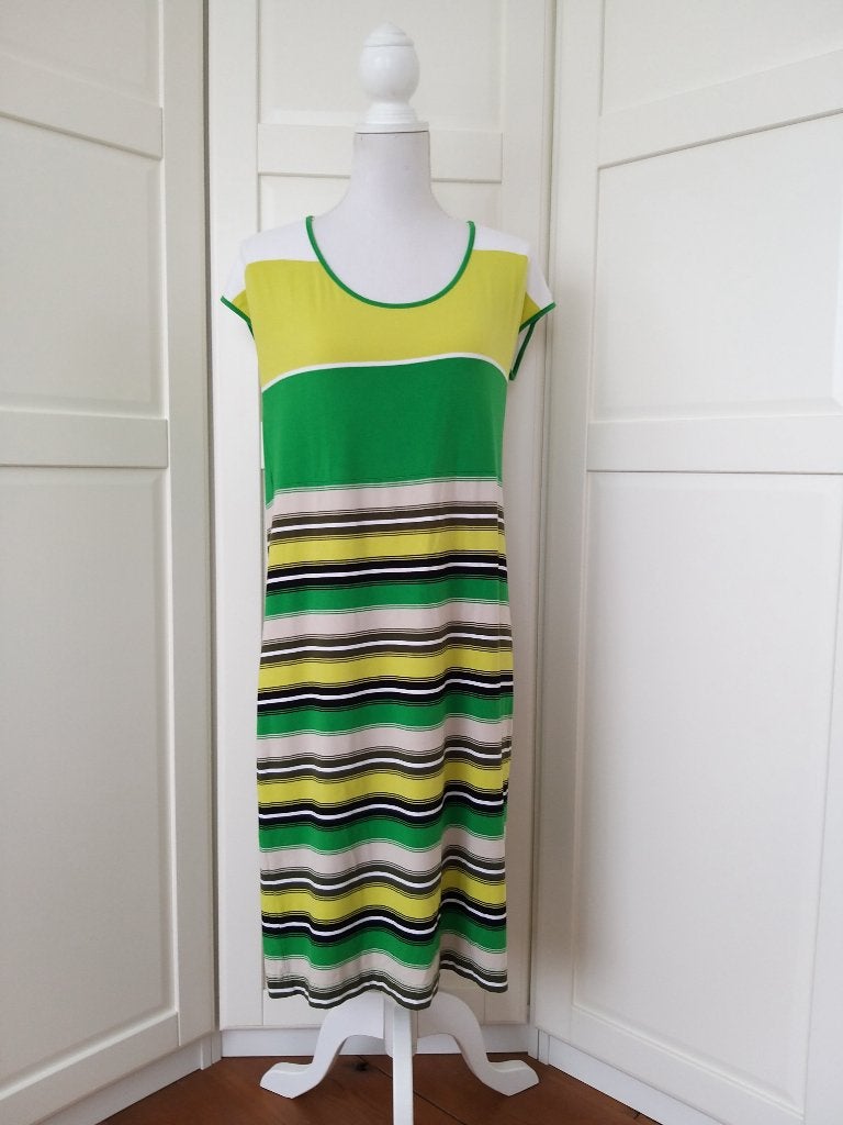 Claudia Strater groen witte gestreepte midi jurk, maat L, Kleding | Dames, Jurken, Gedragen, Maat 42/44 (L), Groen, Knielengte