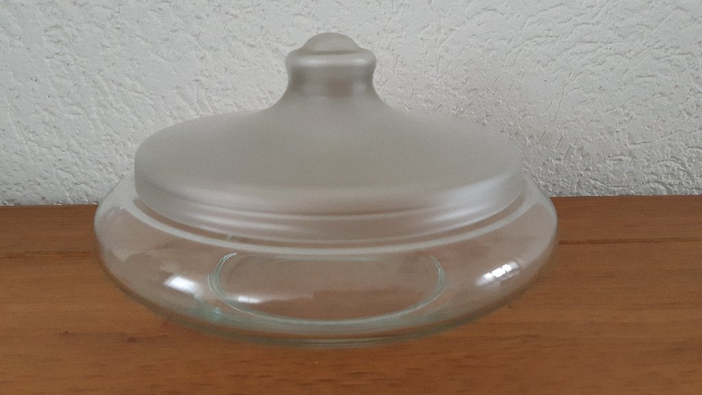 Glazen koekjesschaal met satine deksel, Ophalen, Met deksel, Schaal, Rond