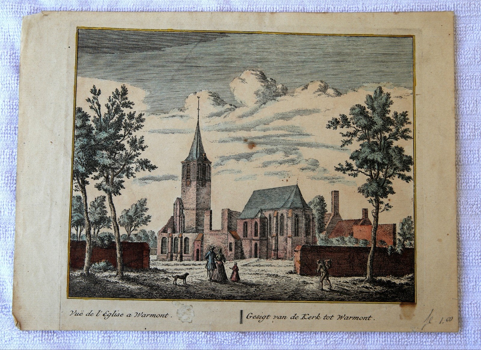 Originele kopergravure Warmond – Leonardus Schenk, 1732, Handgekleurd, Architectuur, Ophalen of Verzenden, Gravure
