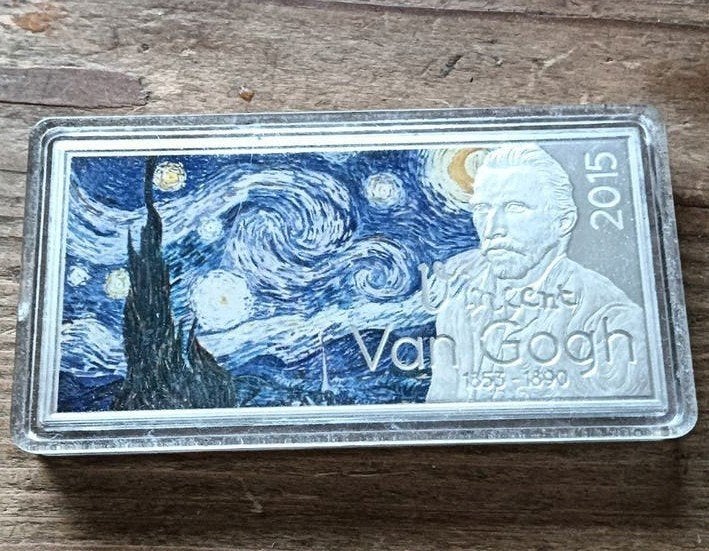 Verzilverd koper  Van Gogh muntbaar 2015 - Sterrennacht, Postzegels en Munten, Penningen en Medailles, Ophalen of Verzenden, Overige materialen