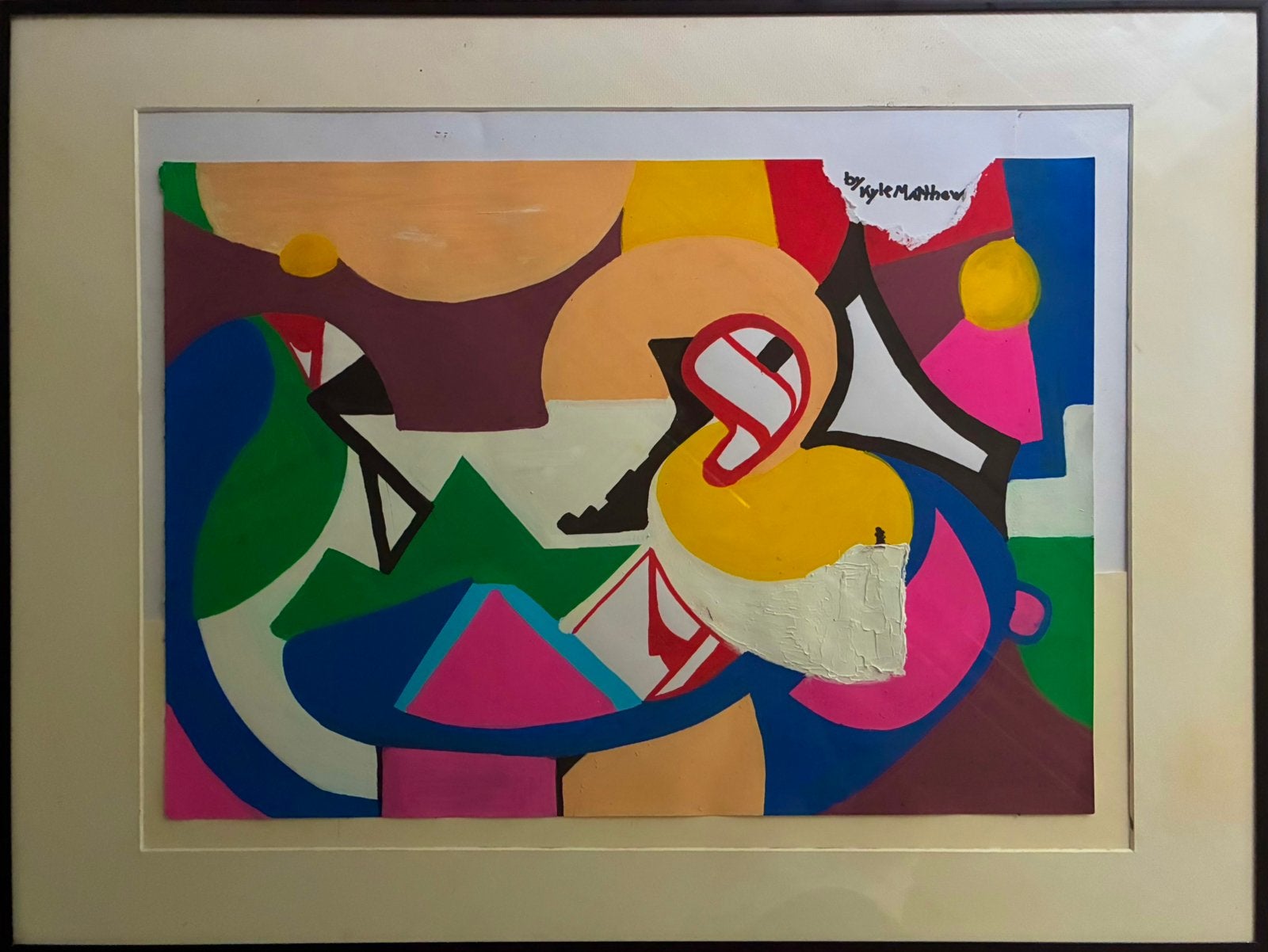 Papieren kunstwerk in frame, Antiek en Kunst, Kunst | Litho's en Zeefdrukken, Met glas, Overige techniek, Abstract, Ophalen