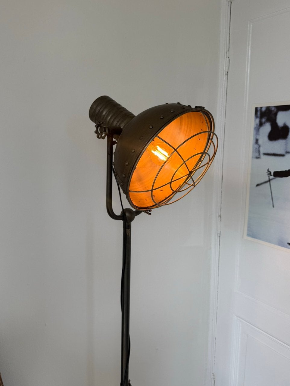 Industriële Spotlight Vloerlamp - 167 cm (verstelbaar), Ophalen, E27 (groot), Zo goed als nieuw, Metaal