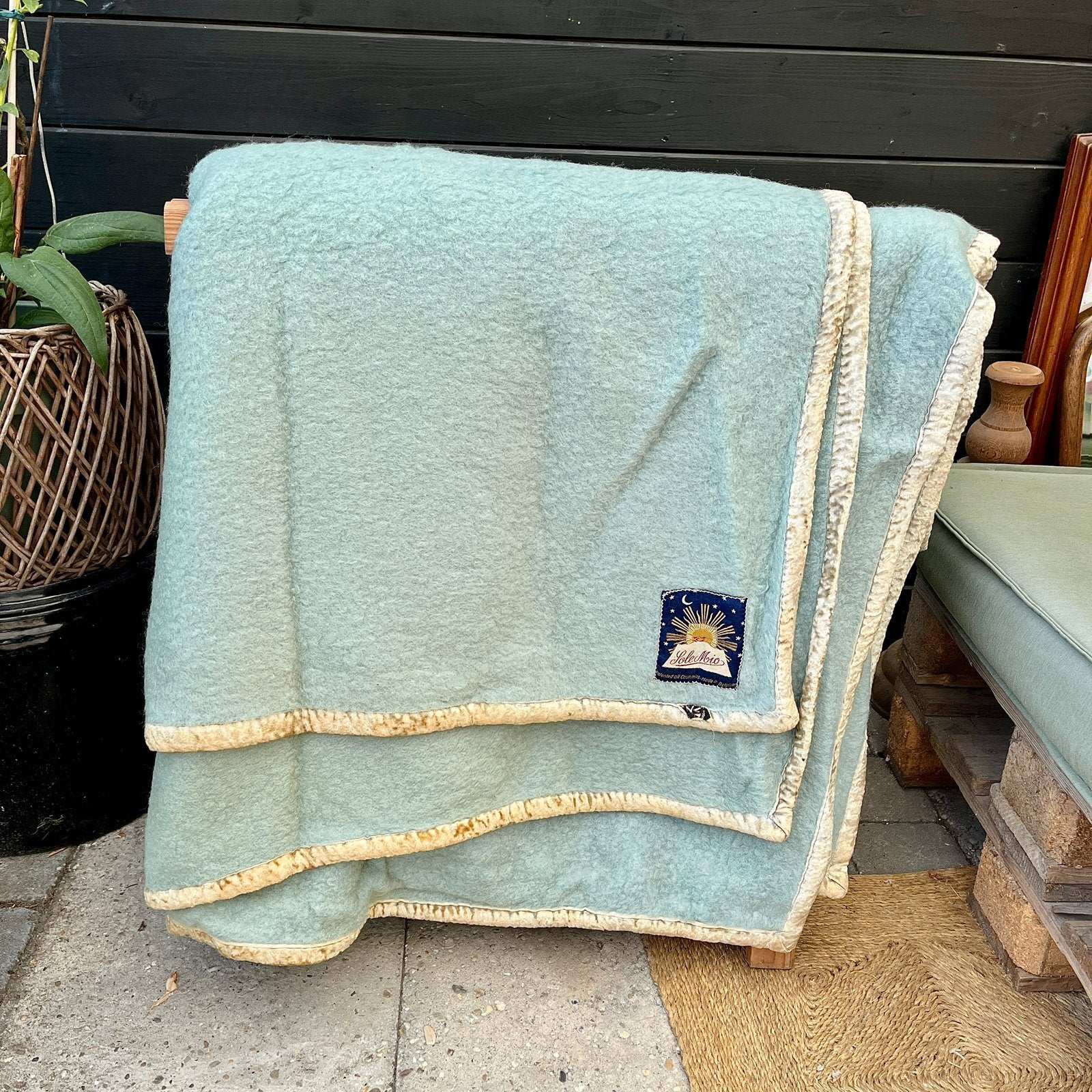 Vintage wollen deken van Sole Mio - baby blauw, Ophalen of Verzenden, Gebruikt