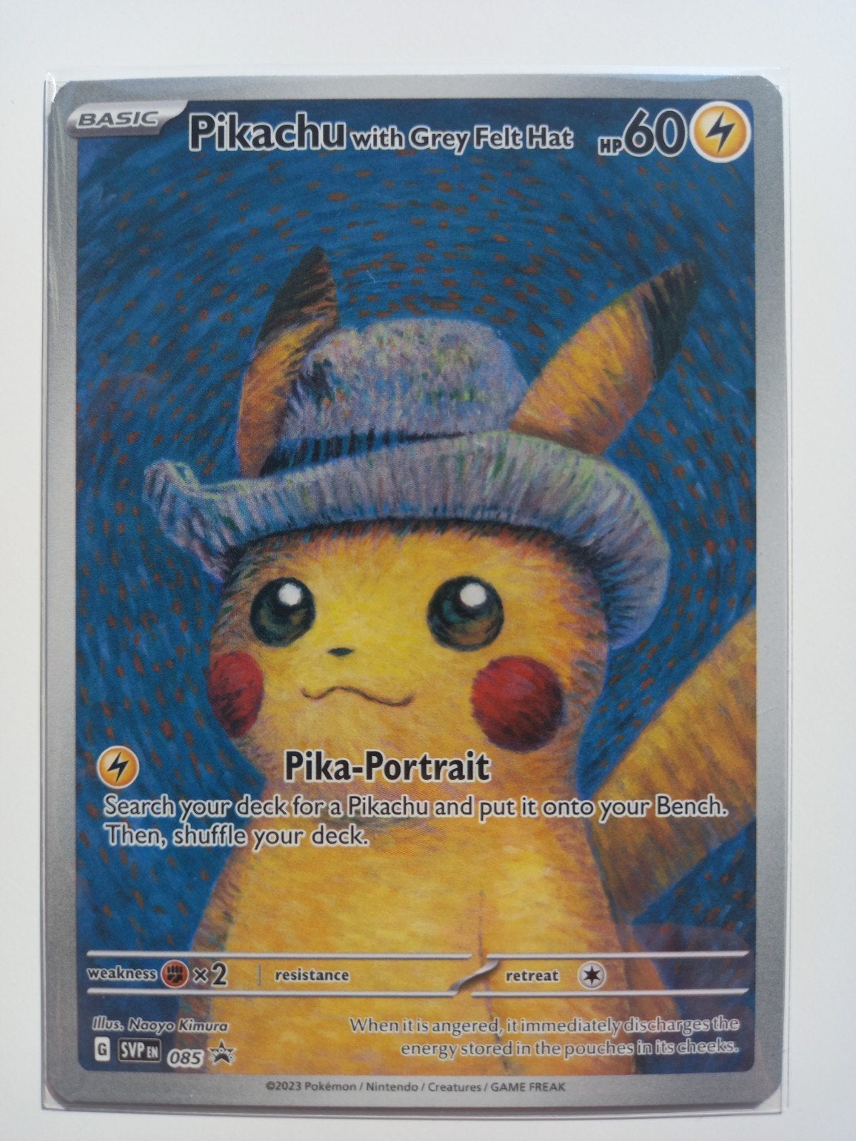 Pikachu with Grey Felt Hat Pokémon card (SVP 085), Ophalen, Zo goed als nieuw, Losse kaart