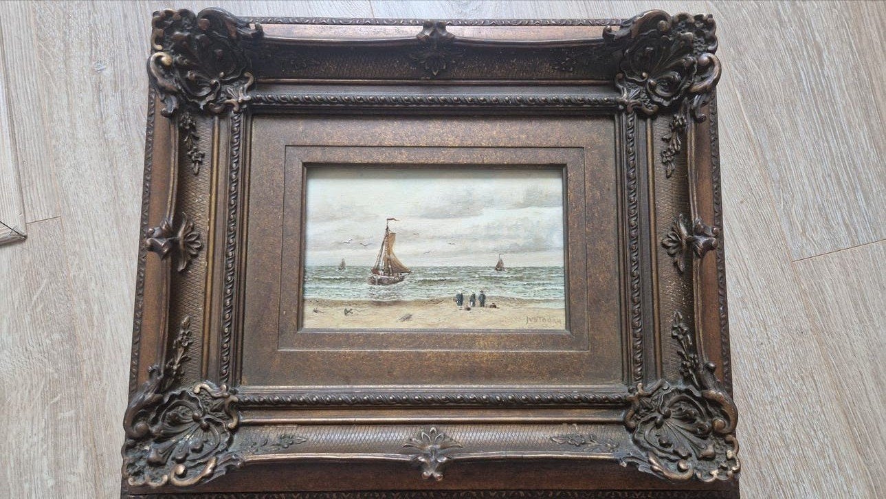 Schilderij J. van der Toorn - Maritiem tafereel 39x34cm, Ophalen