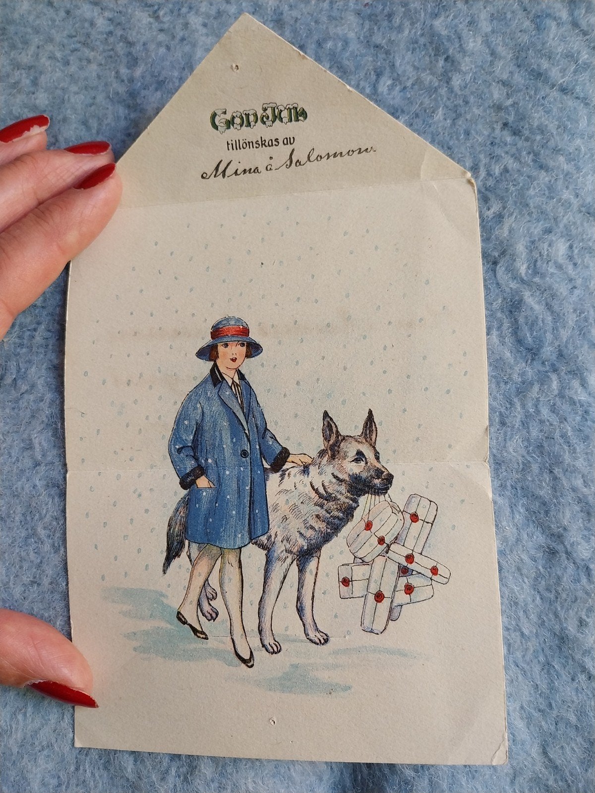 Julhälsning-kaartje uit Zweden van Tante Brocante, Ophalen of Verzenden, 1920 tot 1940, Gelopen