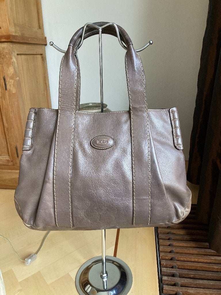 Tod's leren shopper/handtas taupe/bruin, Verzenden, Gebruikt, Bruin, Handtas