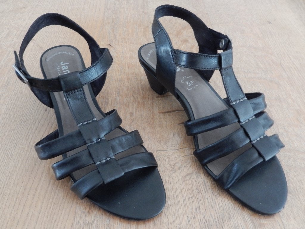 Jana 28204 leren sandalen wijdte H, maat 6,5 - 40. ZGAN, Jana, Zwart, Zo goed als nieuw, Sandalen of Muiltjes