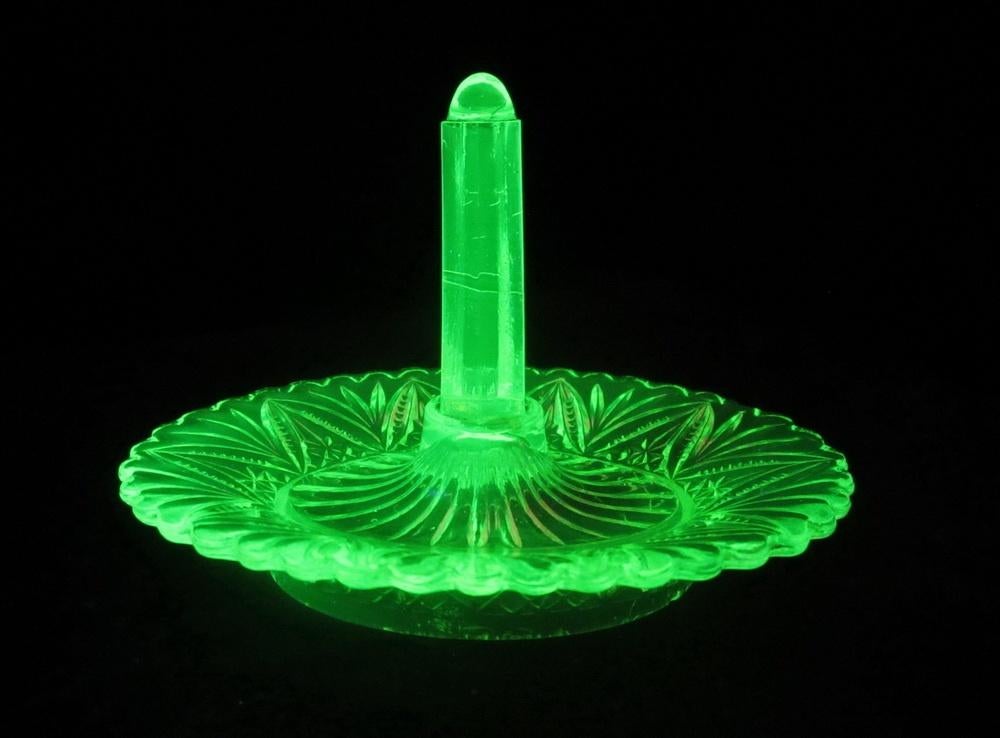 Antieke art deco vaseline uranium glazen ringhouder, Antiek en Kunst, Antiek | Glas en Kristal, Verzenden