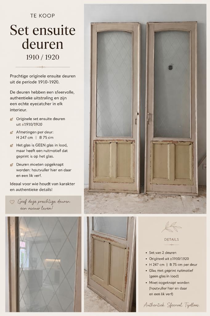 Antieke ensuite schuifdeuren, Ophalen, Gebruikt, Minder dan 80 cm, 215 cm of meer