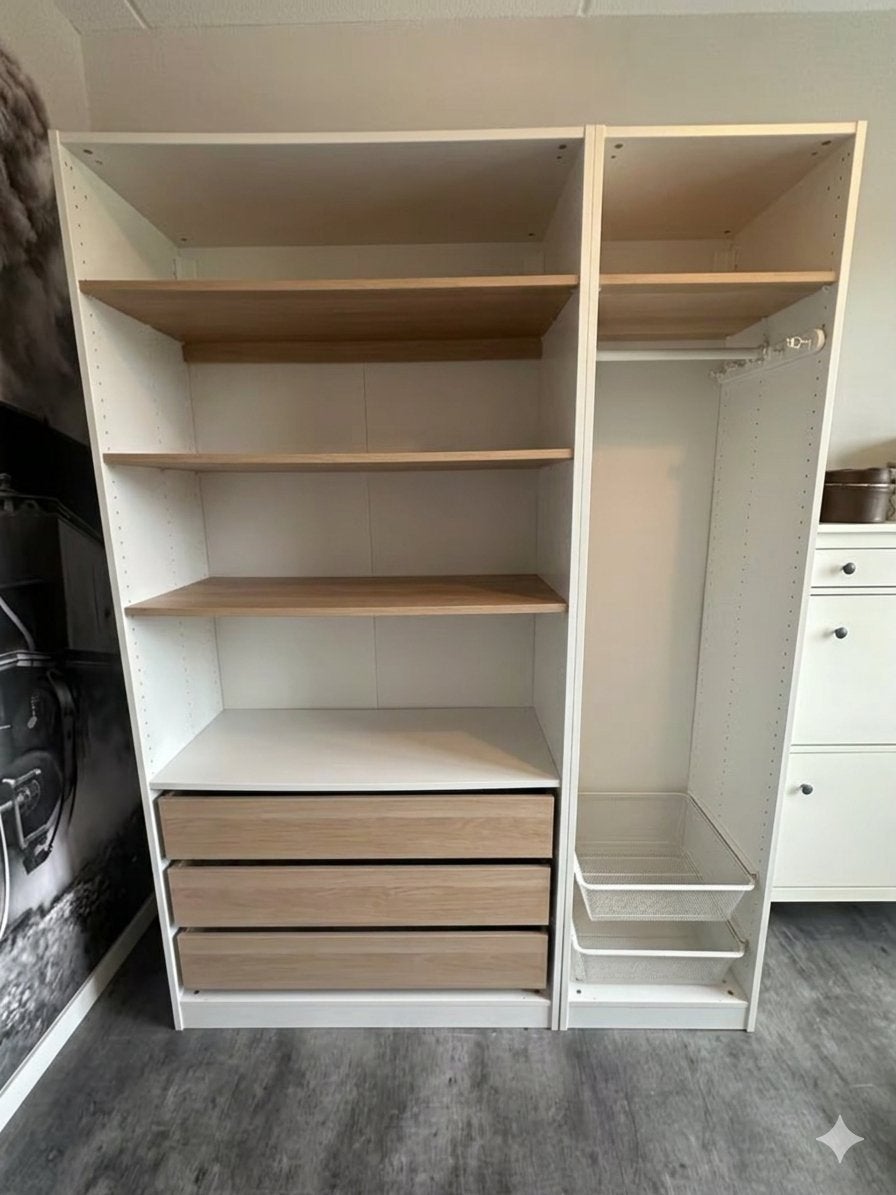 IKEA PAX Kast - 2 delen met lades en planken, Ophalen, 100 tot 150 cm, 200 cm of meer, Scandinavinsch