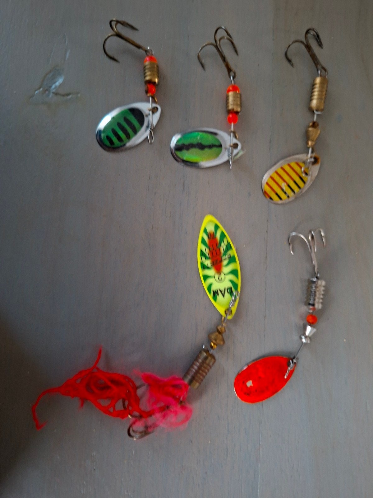 Set van 5 diverse vislepels en spinners, Ophalen of Verzenden, Gebruikt, Kunstaas